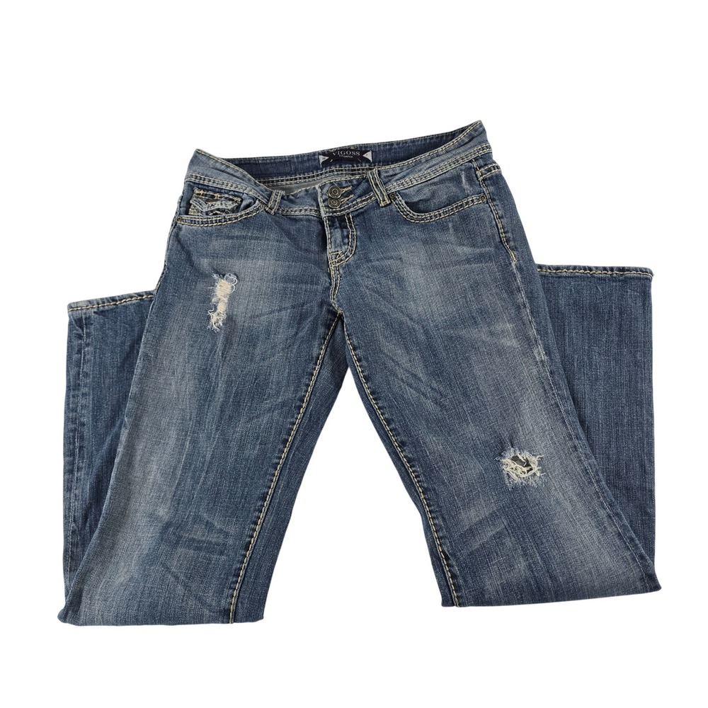 Vigoss Womens Bootcut Jeans Distressed Low Rise Blue Denim Size 7 29